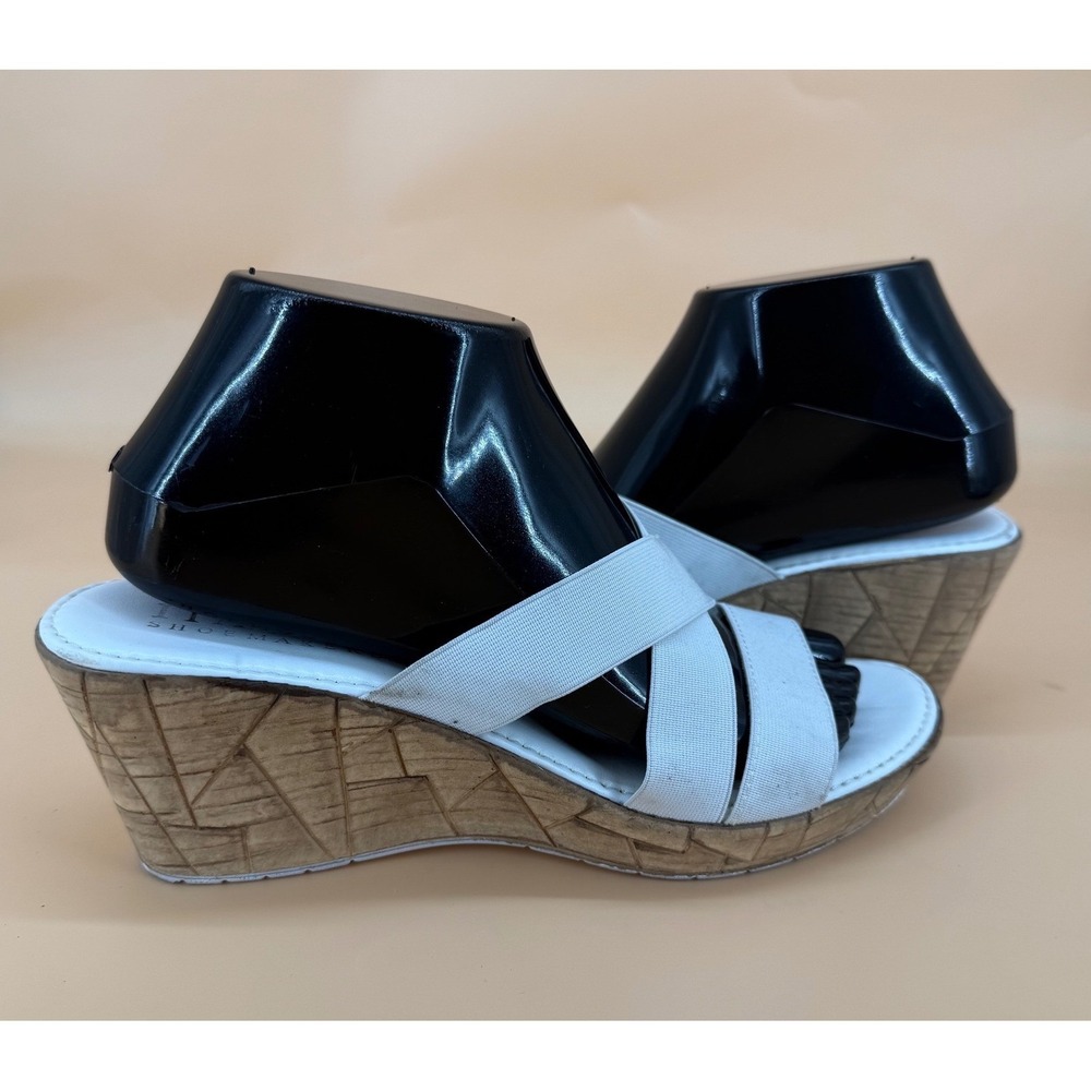 Italian Shoemakers Women Size 9 White Elastic Cross Strap Open Toe Wedge Sandals